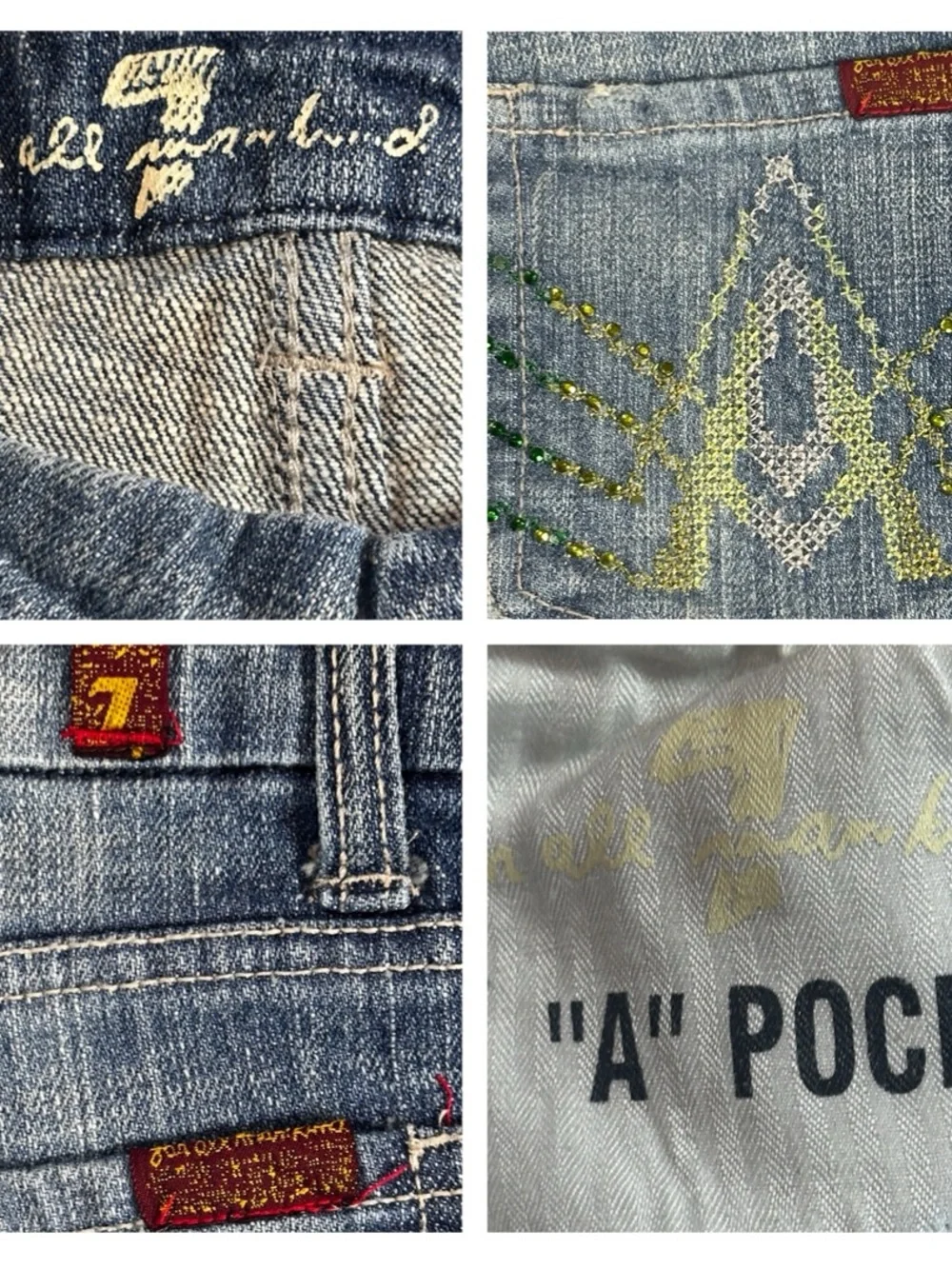 7 For All Mankind Dojo Flare Embellished Back Pockets Denim Jeans Size 28 - Picture 5 of 7